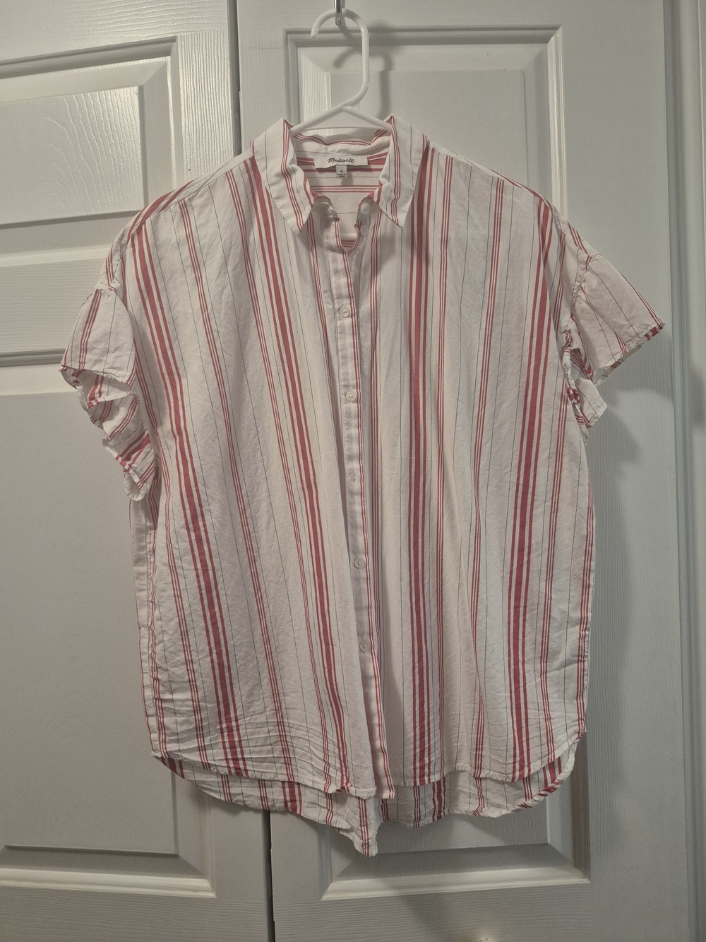 MADEWELL Lightweight Button-Up Shirt with Red Stripes, SZ MED